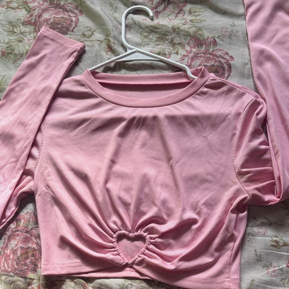 SHEIN Tops - SHEIN Pink Crop Top with Heart Detail